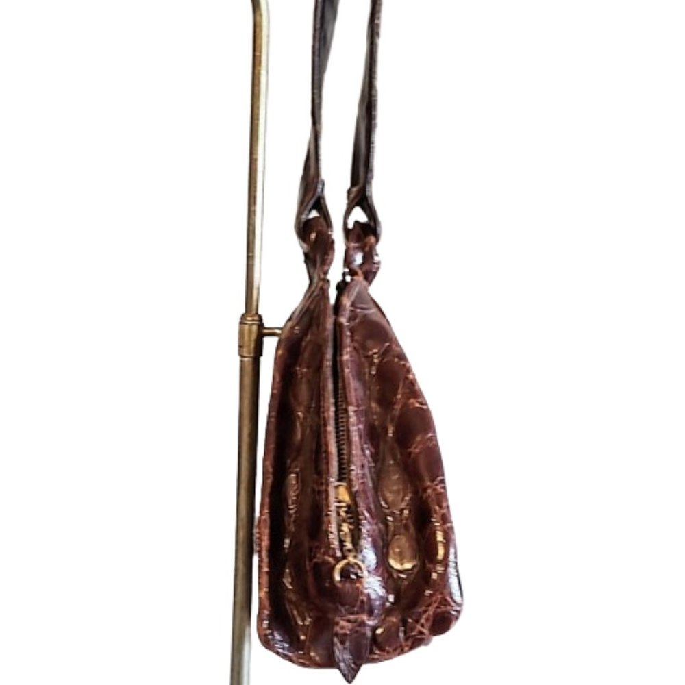 1940s Vintage Dark Brown Genuine Crocodile Small Handbag With A Top Handle - Picture 5 of 8
